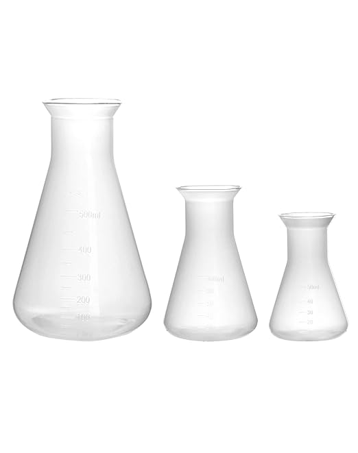QWORK Plastic Conical Flask Set 50ml 100ml 500ml