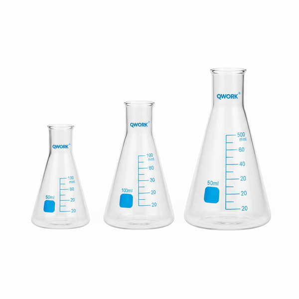 QWORK Plastic Conical Flask Set 50ml 100ml 500ml